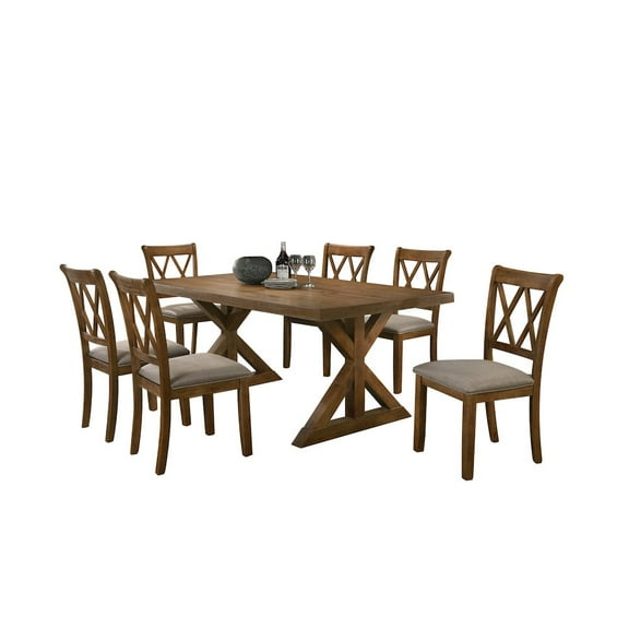 Roundhill Furniture Enna Morden Farmhouse Wood 7-Piece Trestle Dining Set, Brushed Driftwood Finish