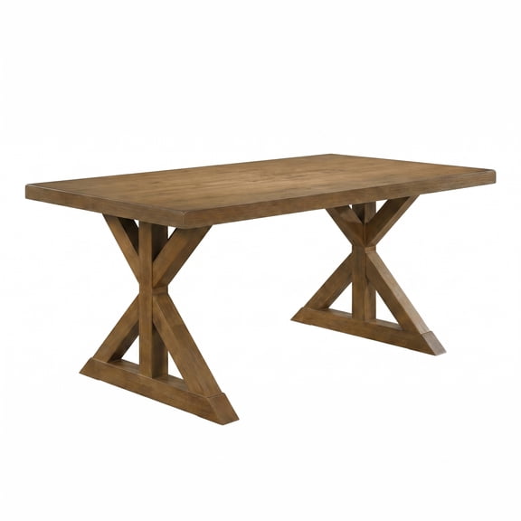 Roundhill Furniture Enna Morden Farmhouse Wood Rectangular Trestle Dining Table, Brushed Driftwood Finish