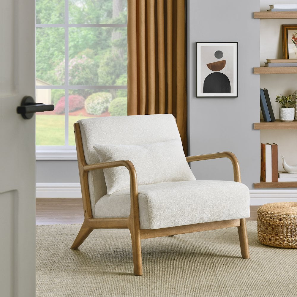 Roundhill Furniture Kelly Mid-Century Modern Accent Armchair - Chenille Upholstered, Yellow