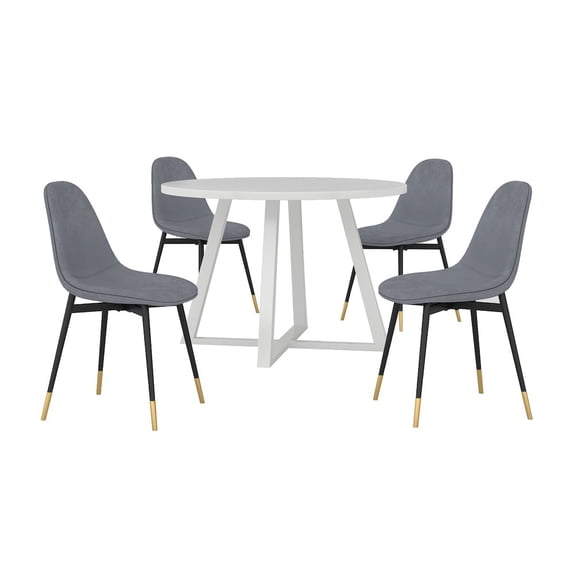 Roundhill Furniture Evatt 5-Piece Round Dining Set, Trestle Round Table with 4 Stylish Chairs, Gray
