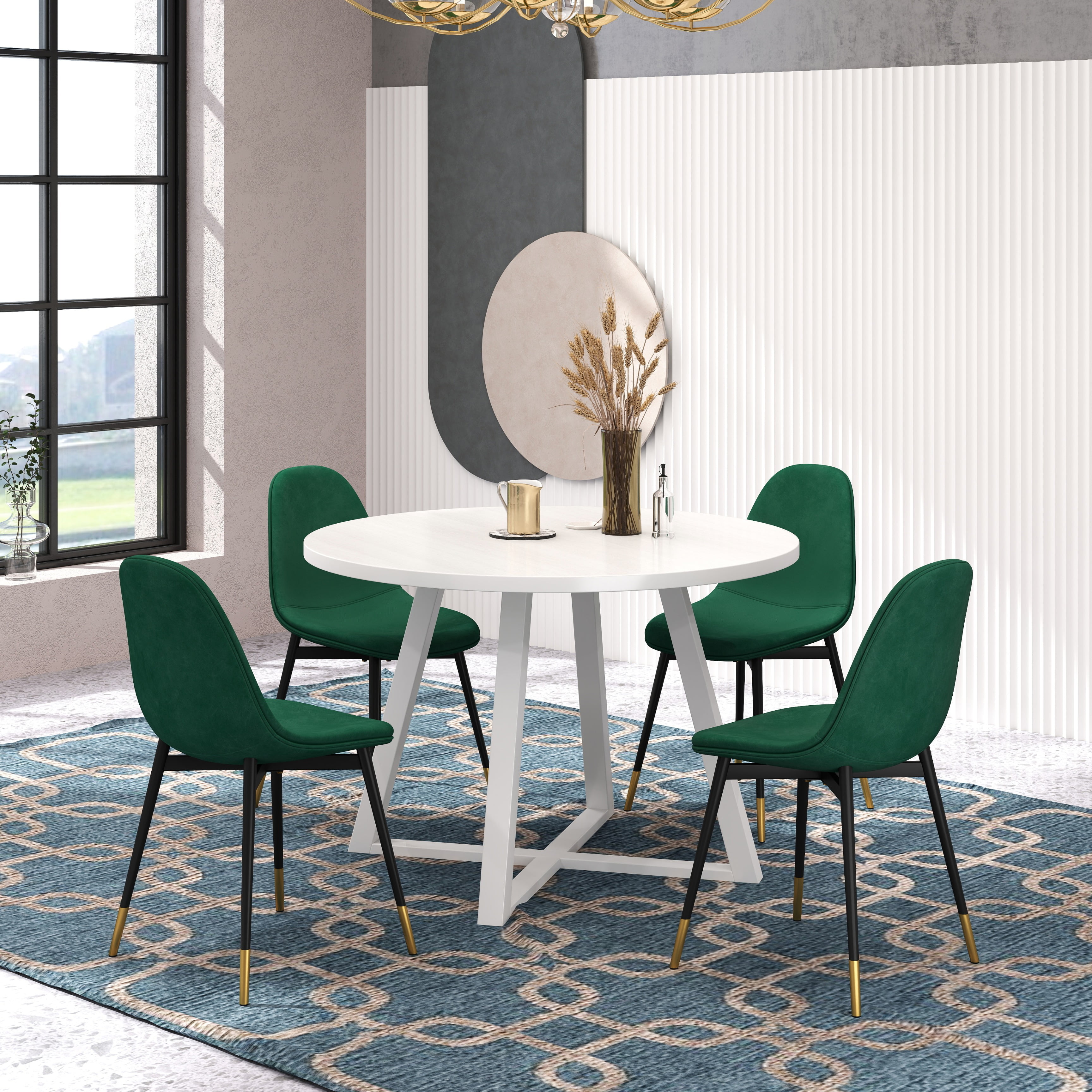 Roundhill Furniture Evatt 5-Piece Round Dining Set, Trestle Round