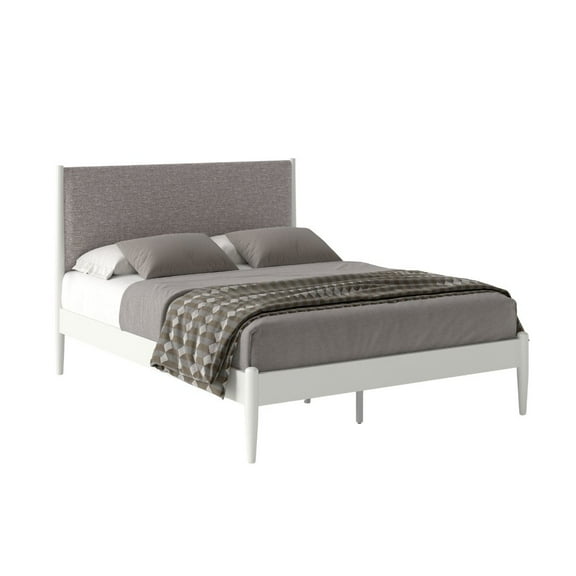 Roundhill Furniture Feeney Rubberwood Platform Bed, Cream White, Queen