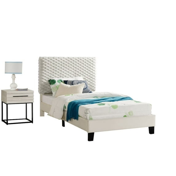 Roundhill Furniture Findlay 2-Piece Bedroom Set, Plush 3D Upholstered Bed with Nightstand, Twin