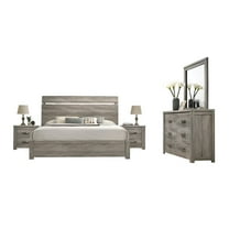 Roundhill Furniture Floren 5-Piece Contemporary Wood Queen Bedroom Set, Weathered Gray