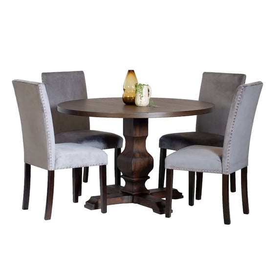 Roundhill Furniture Fordsville 5 Piece Transitional MDF & Oak Dining Table Set, Gray
