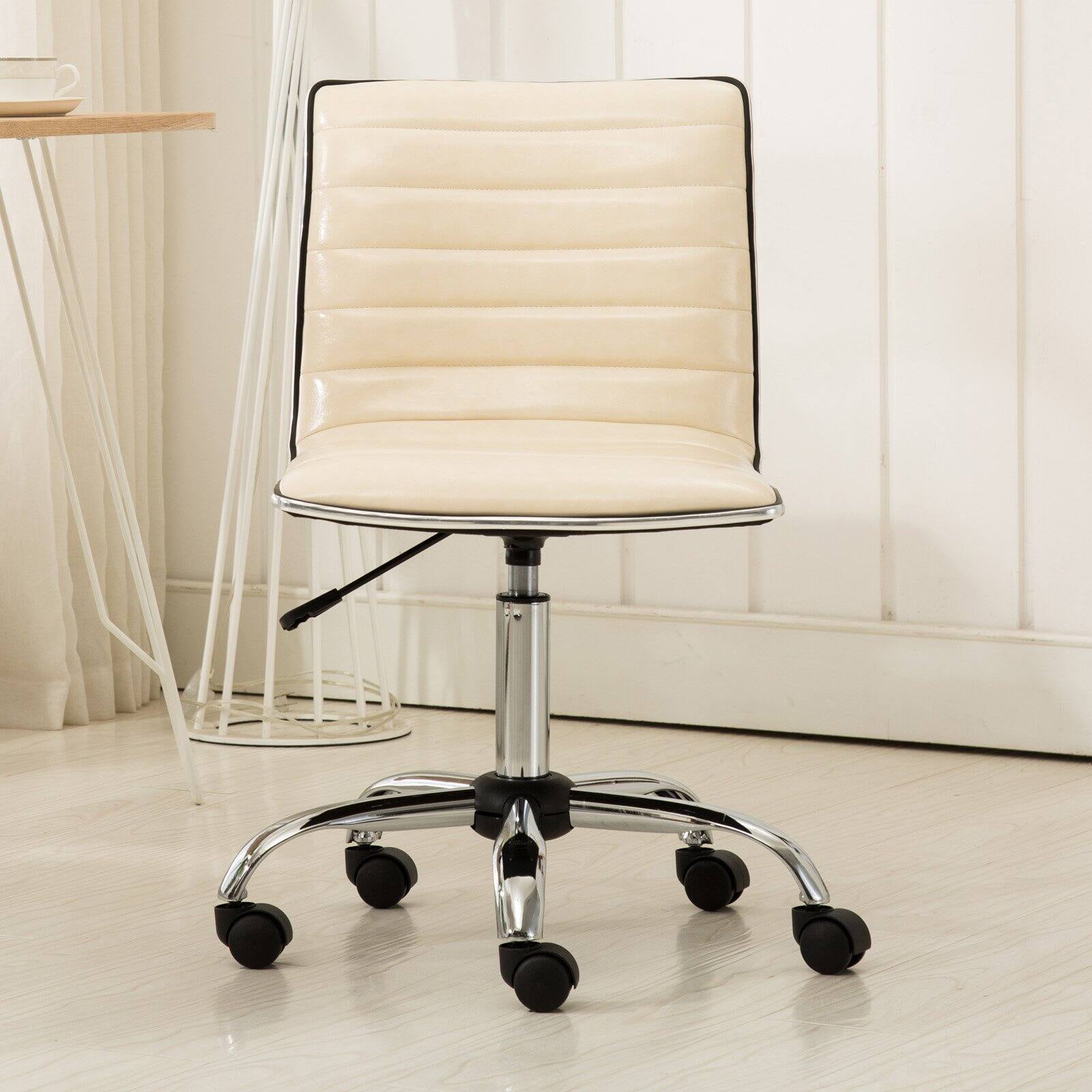 Sleek Black Leather Adjustable Armless Office Chair with Metal Swivel Base