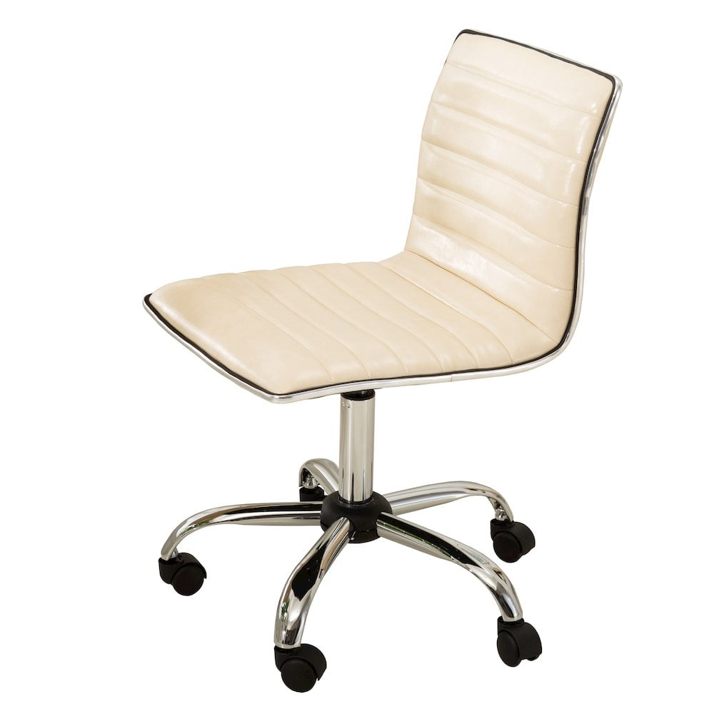 Sleek Black Leather Adjustable Armless Office Chair with Metal Swivel Base