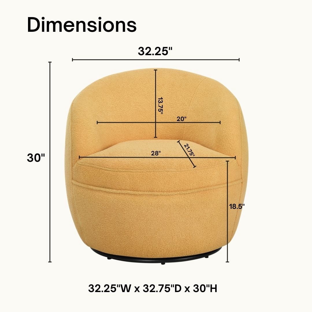 Roundhill Furniture Galleria 360 Swivel Teddy Sherpa Barrel Chair, Yellow
