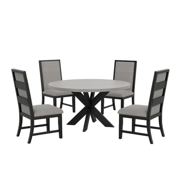 Roundhill Furniture Gates 5-PC Round Dining Set, Criss-Cross Dining Table with 4 Chairs, Light Gray