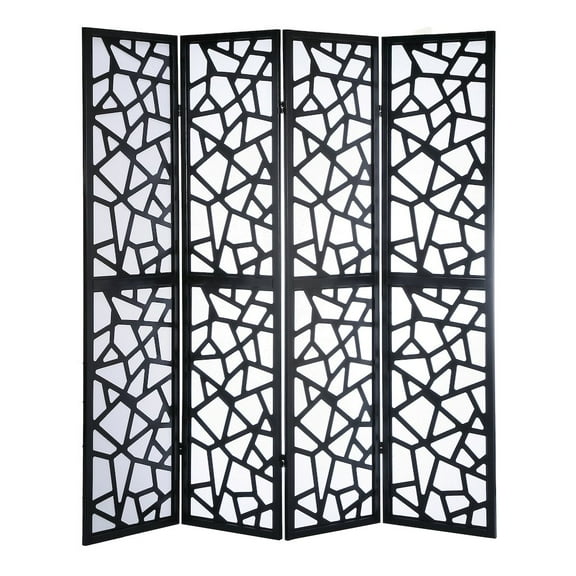 Roundhill Furniture Giyano Rice Paper/Wood 4-Panel Screen Room Divider in Black