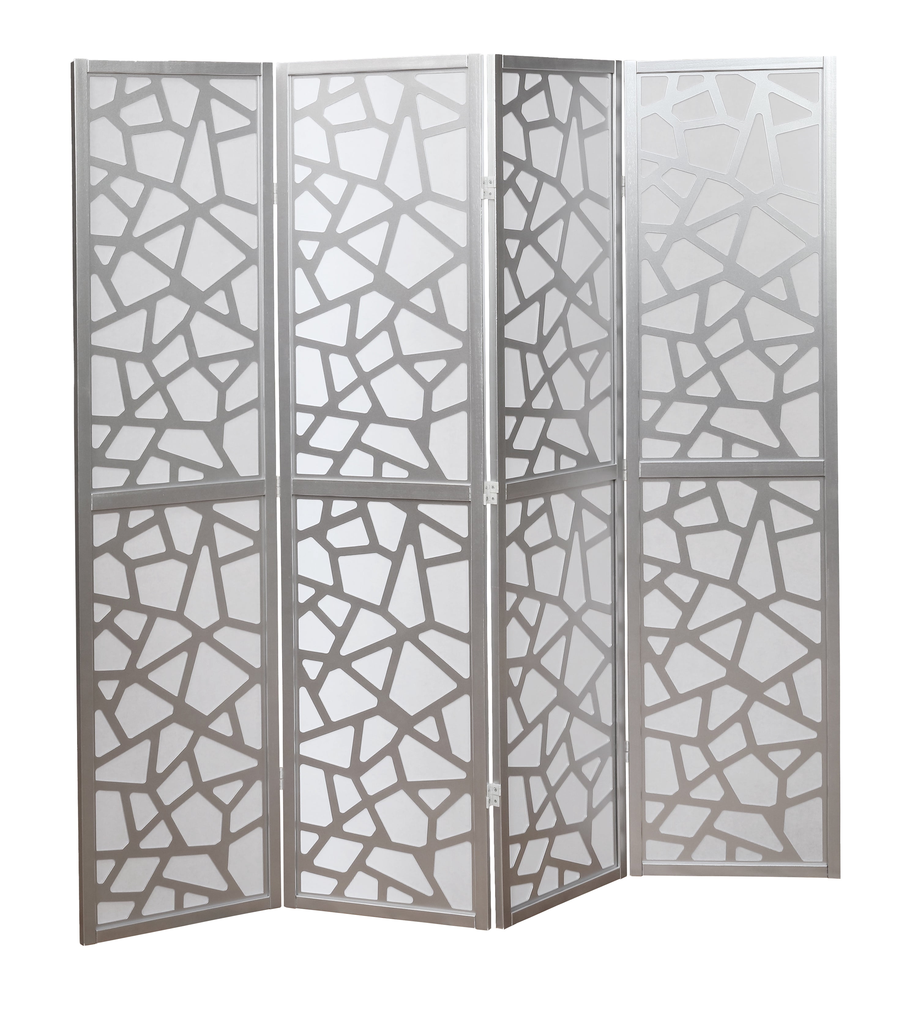 Roundhill Furniture Giyano Rice Paper/Wood 4-Panel Screen Room Divider in Sliver
