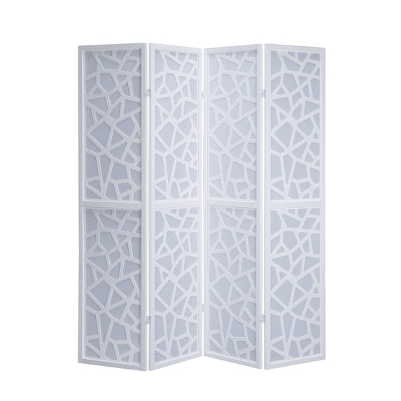 Roundhill Furniture Giyano Rice Paper/Wood 4-Panel Screen Room Divider in White