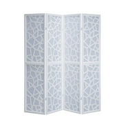 Roundhill Furniture Giyano Rice Paper/Wood 4-Panel Screen Room Divider in White