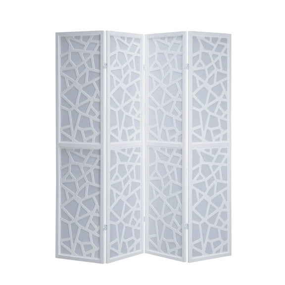 Roundhill Furniture Giyano Rice Paper/Wood 4-Panel Screen Room Divider in White