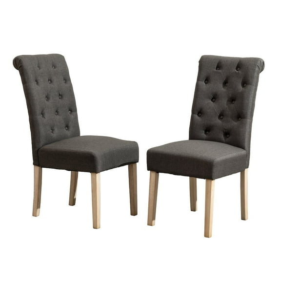 Roundhill Furniture Habit Solid Wood Tufted Parsons Charcoal Dining Chair, Set of 2