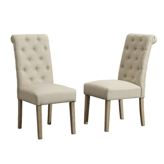 Roundhill Furniture Habit Solid Wood Tufted Parsons Dining Chair, Tan, Set of 2