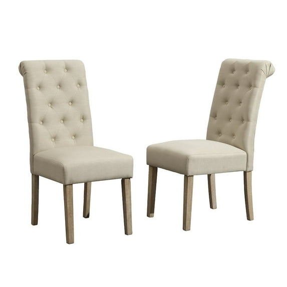 Roundhill Furniture Habit Solid Wood Tufted Parsons Dining Chair, Tan, Set of 2