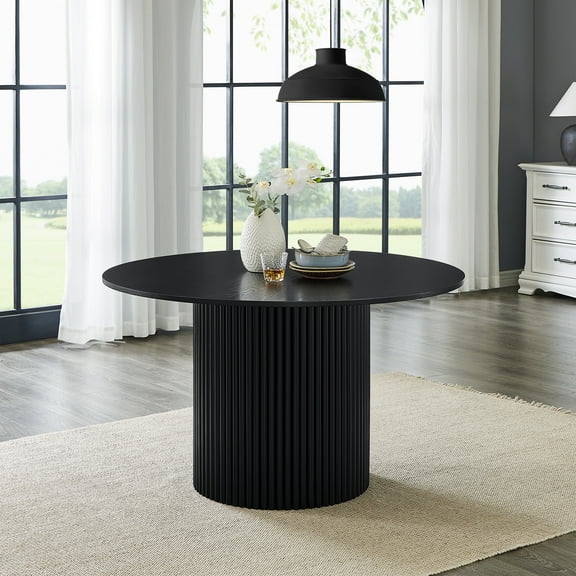 Roundhill Furniture Henriet 48" Pedestal Base Round Dining Table, Black