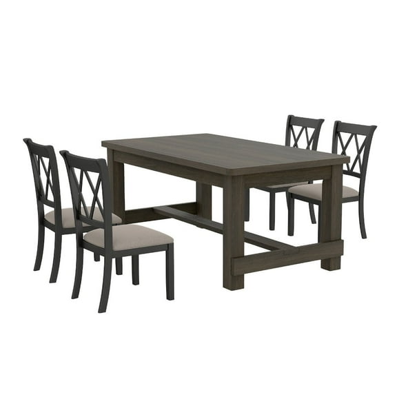 Roundhill Furniture Hensfield 5-Piece Dining Set, Dining Table with 4 Cross-back Chairs, Rich Black