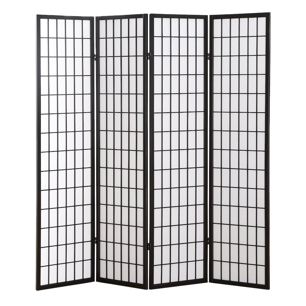 Black and White Shoji 4-Panel Folding Room Divider