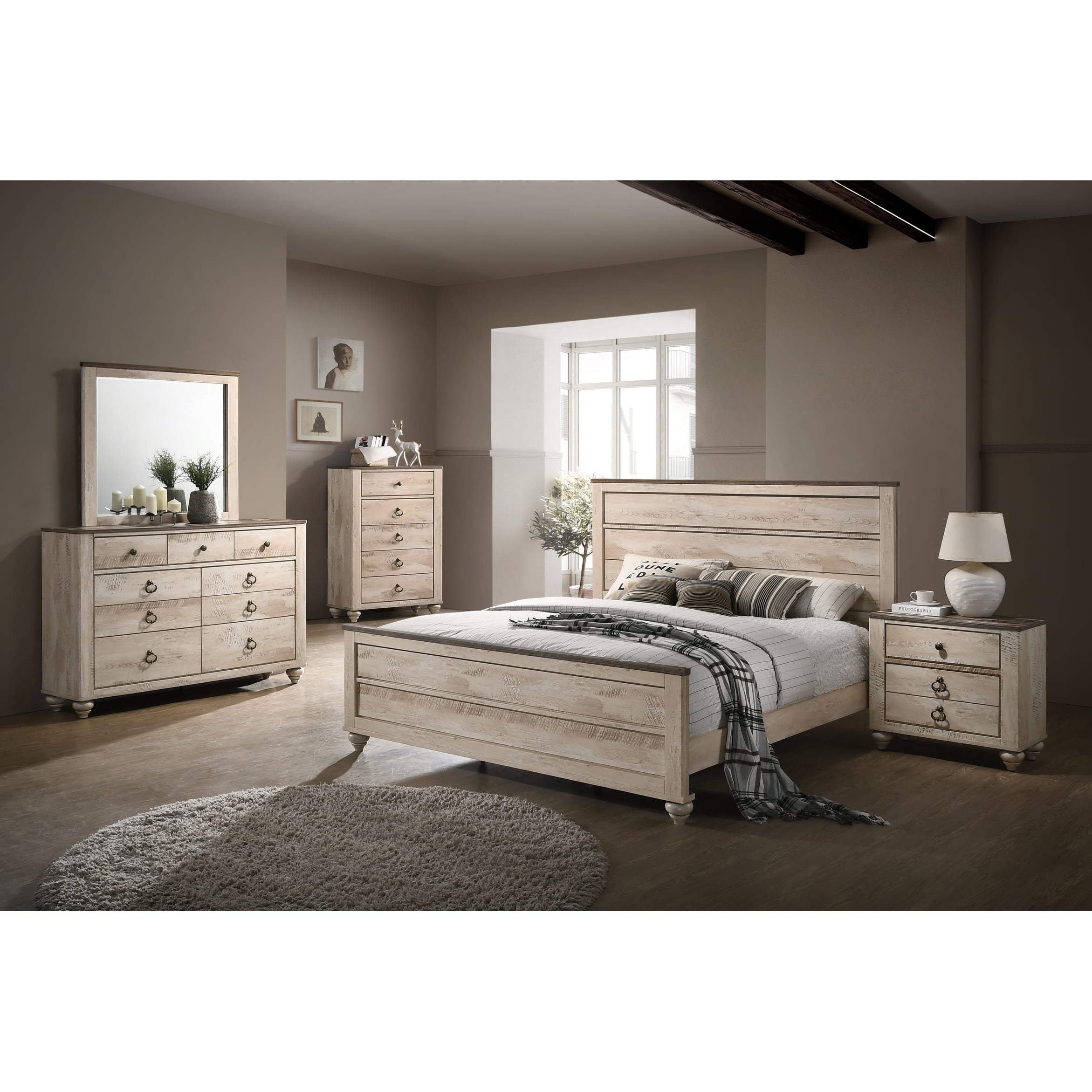 Imerland White Wash Finish 5-Piece Queen Bedroom Set