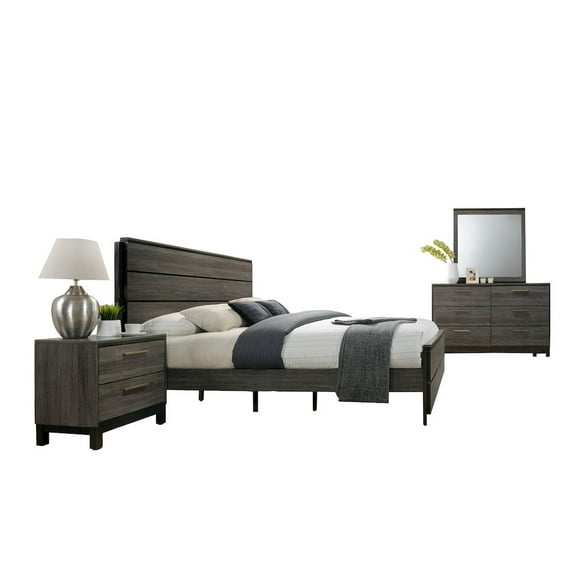 Roundhill Furniture Ioana 4-Piece Bedroom Furniture Set, Queen Size, Antique Grey Finish
