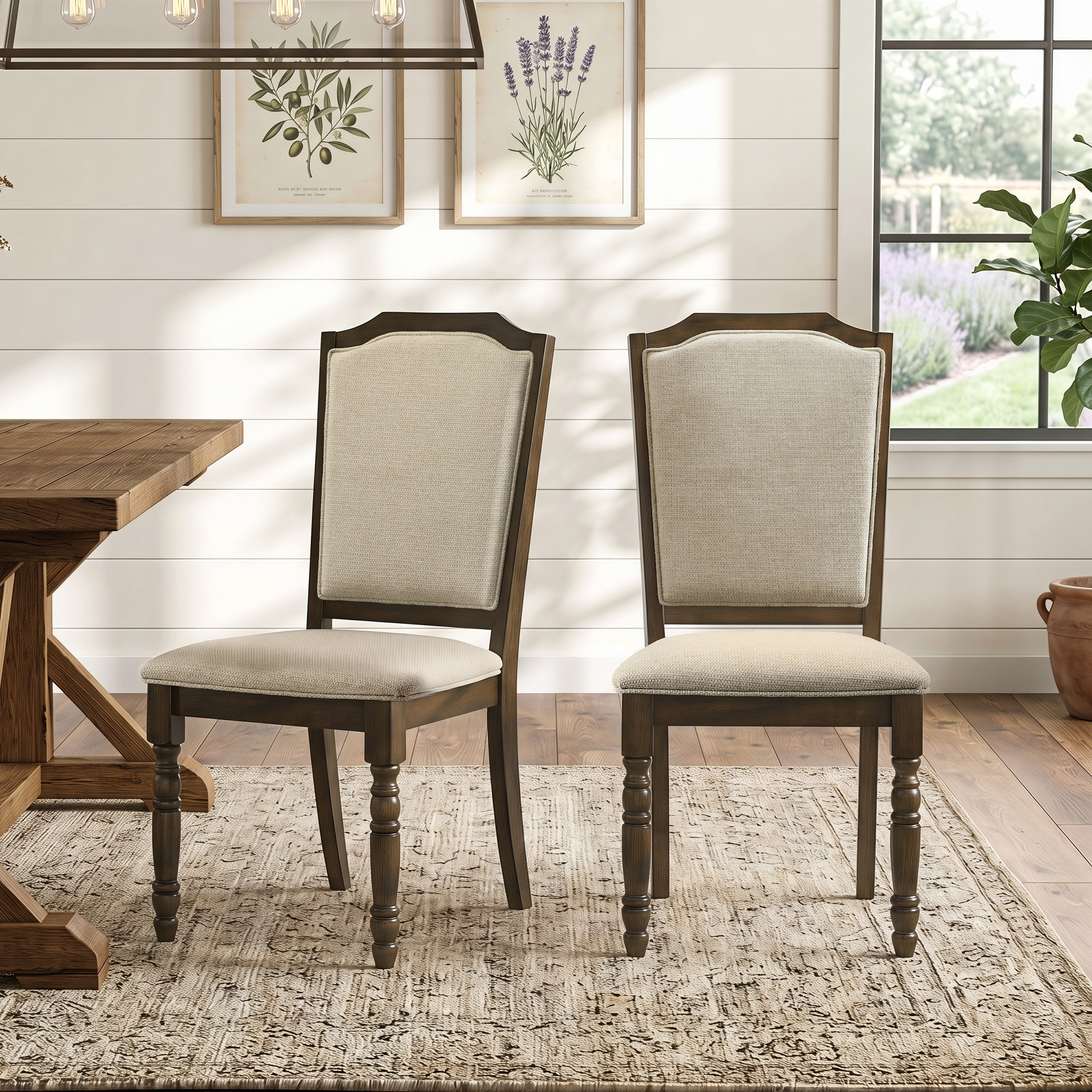 Roundhill Furniture Iris Turned Leg Wood Dining Chair, Set of 2, Walnut