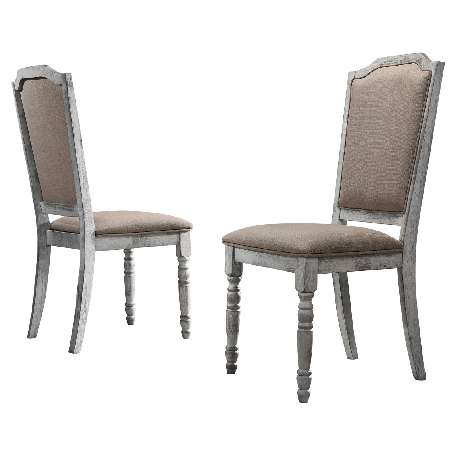 Beige Upholstered Wood Side Chair with Turned Legs, Set of 2