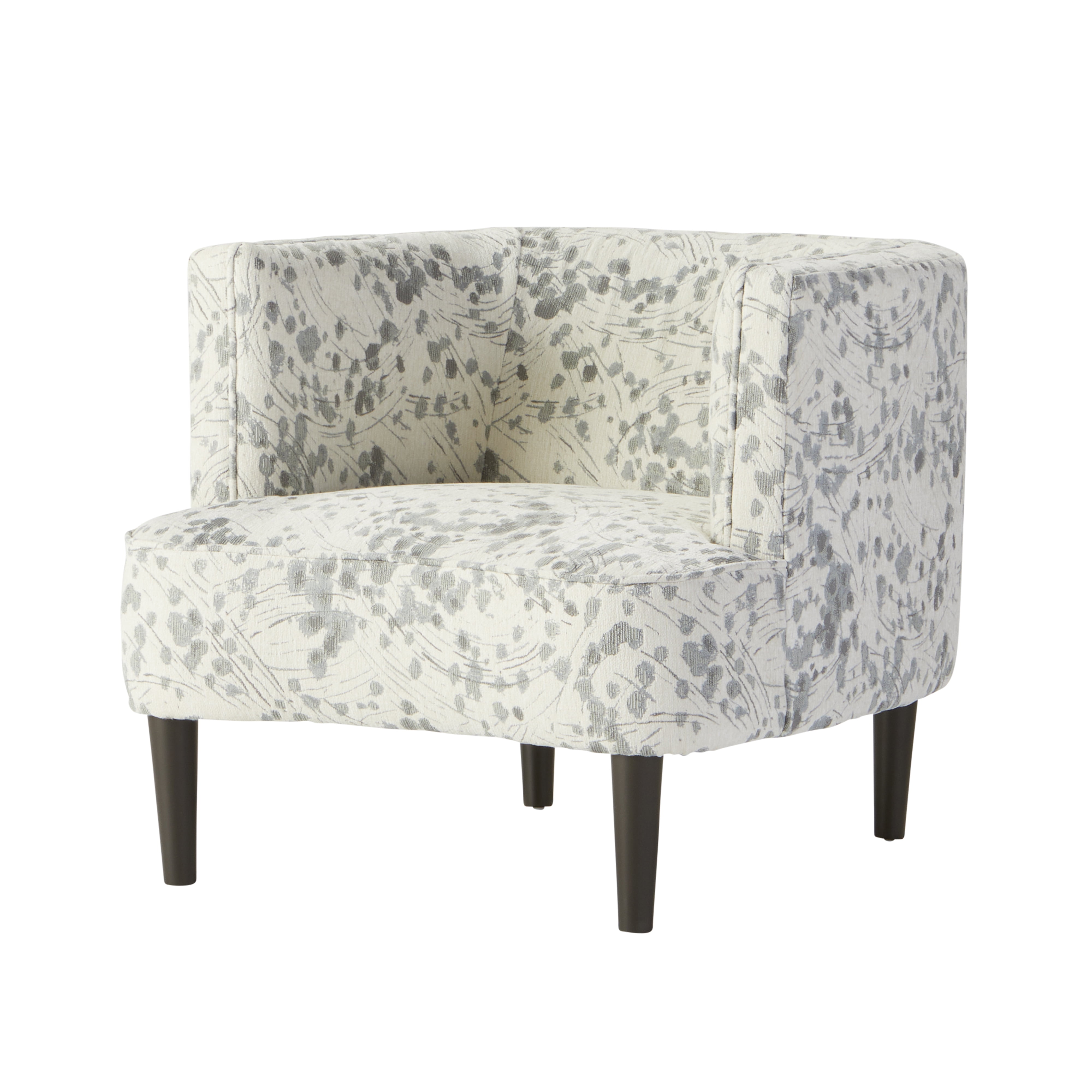 Angelou Rain Gray Floral Chenille Barrel Accent Chair with Wood Legs