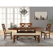Roundhill Furniture Karven 6-Piece Extendable Dining Set - Glazed Pine Brown