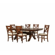 Roundhill Furniture Karven 7-Piece Extendable Dining Set - Glazed Pine Brown