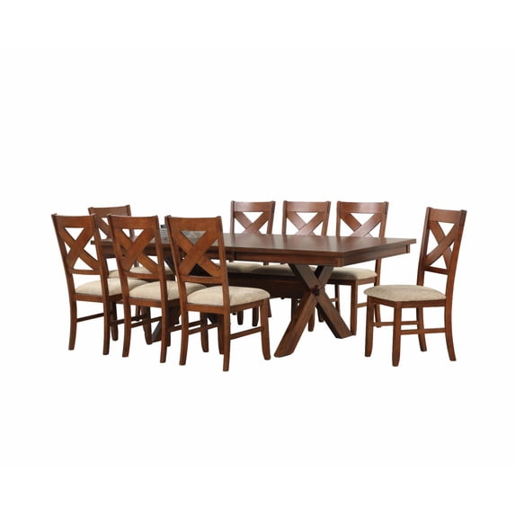Roundhill Furniture Karven 9-Piece Extendable Dining Set - Glazed Pine Brown