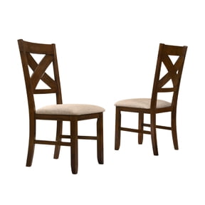 Roundhill Furniture Karven Cross Back Upholstered Dining Chairs in Dark Hazelnut Finish, Set of 2