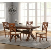 Roundhill Furniture Karven Extendable Trestle 30'' Height 5-Piece Dining Set, Dark Hazelnut