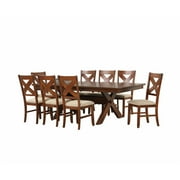 Roundhill Furniture Karven 9-Piece Extendable Dining Set - Glazed Pine Brown