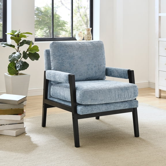 Roundhill Furniture Kelly Mid-Century Modern Chenille Upholstered Accent Armchair, Blue