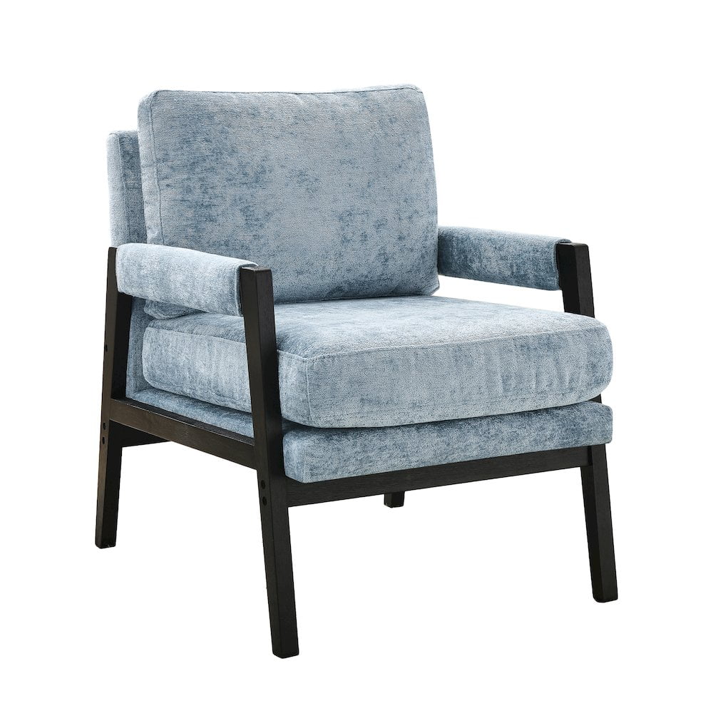 Blue Velvet Barrel Accent Chair with Wood Frame