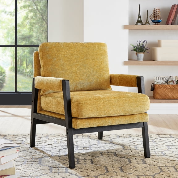 Roundhill Furniture Kelly Mid-Century Modern Chenille Upholstered Accent Armchair, Yellow
