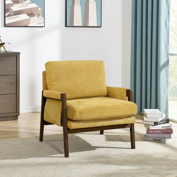 Roundhill Furniture Kelly Mid-Century Modern Velvet Accent Armchair, Yellow