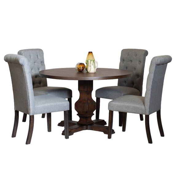 Roundhill Furniture Kerbau 5 Piece Transitional Polyester Foam Tufted Dining Table with Chairs, Gray