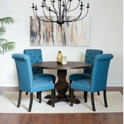 Roundhill Furniture Kerbau 5-piece Dining Set, Pedestal Round Table with 4 Stylish Chairs, Blue