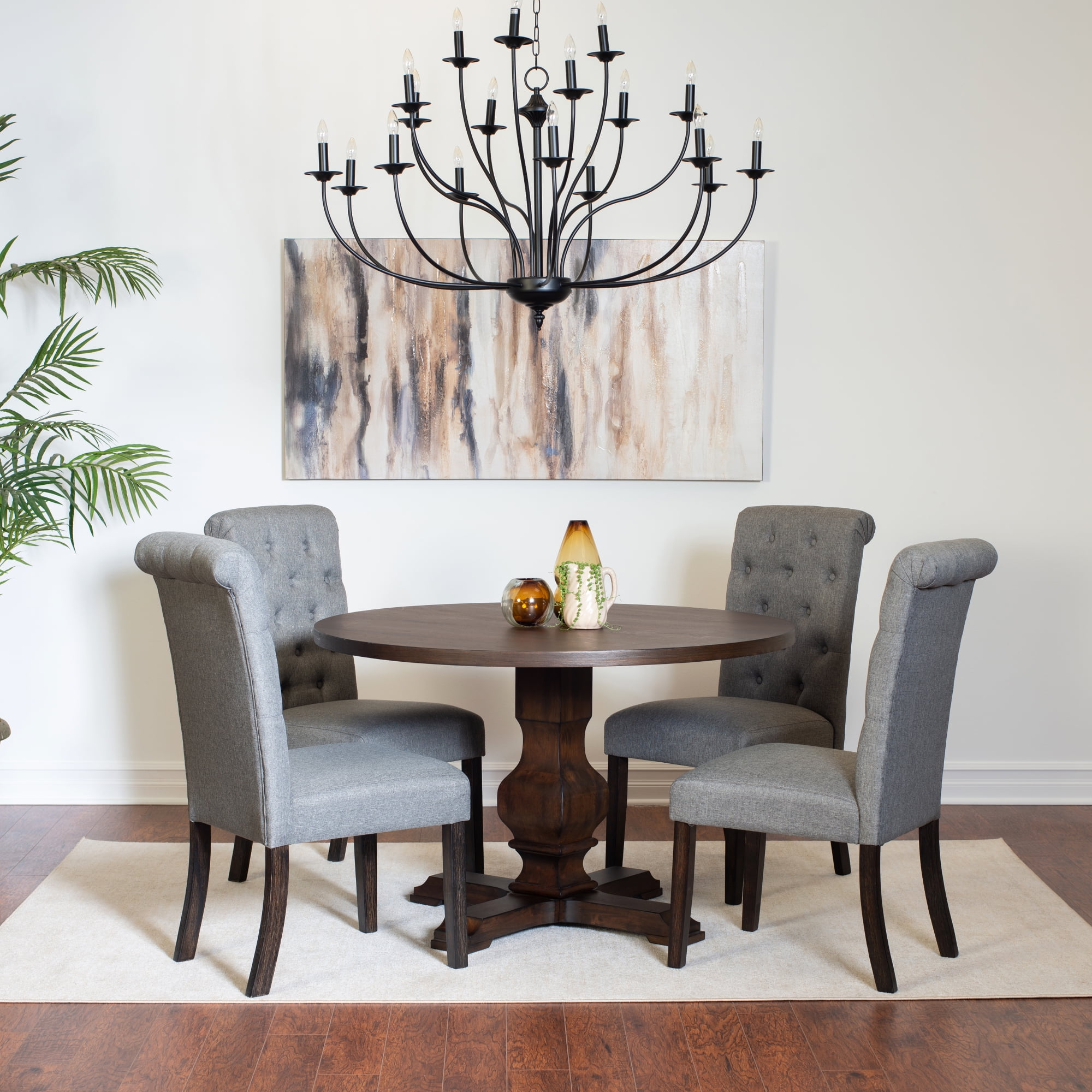 Roundhill Furniture Kerbau 5 Piece Dining Set Pedestal Round Table With 4 Stylish Chairs Gray 2016