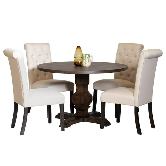 Roundhill Furniture Kerbau 5-piece Dining Table Set, Tan