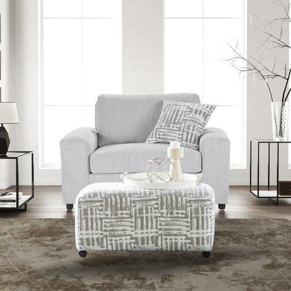 Roundhill Furniture Lancelot 2-Piece Living Room Set, Cuddle Chair and Ottoman, Beige Oyster