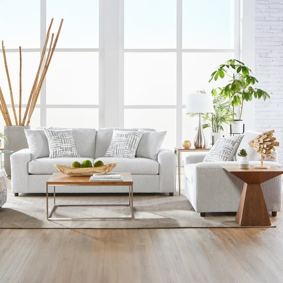 Roundhill Furniture Lancelot 2-Piece Living Room Set, Sofa and Cuddle Chair, Beige Oyster