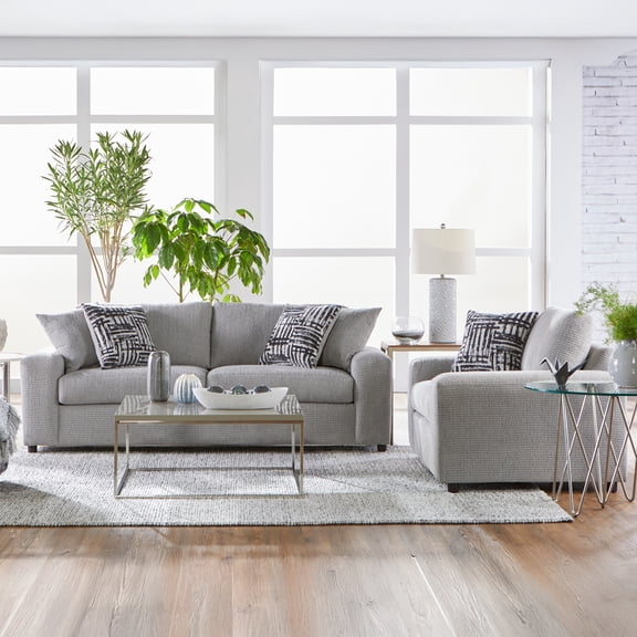 Roundhill Furniture Lancelot 2-Piece Living Room Set, Sofa and Cuddle Chair, Gray Shadow