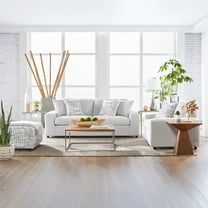 Roundhill Furniture Lancelot 3-Piece Living Room Set, Sofa Cuddle Chair and Ottoman, Beige Oyster