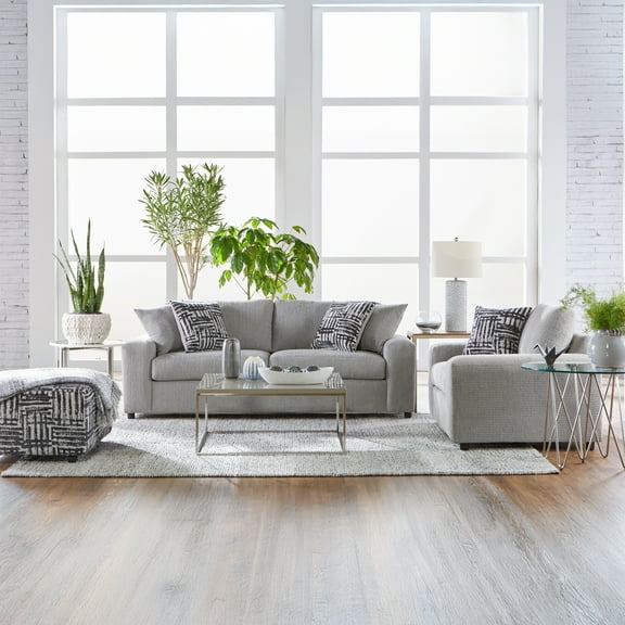 Roundhill Furniture Lancelot 3-Piece Living Room Set, Sofa Cuddle Chair and Ottoman, Gray Shadow