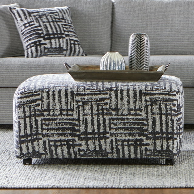 Roundhill Furniture Lancelot Striped Cocktail Ottoman, Gray and Navy