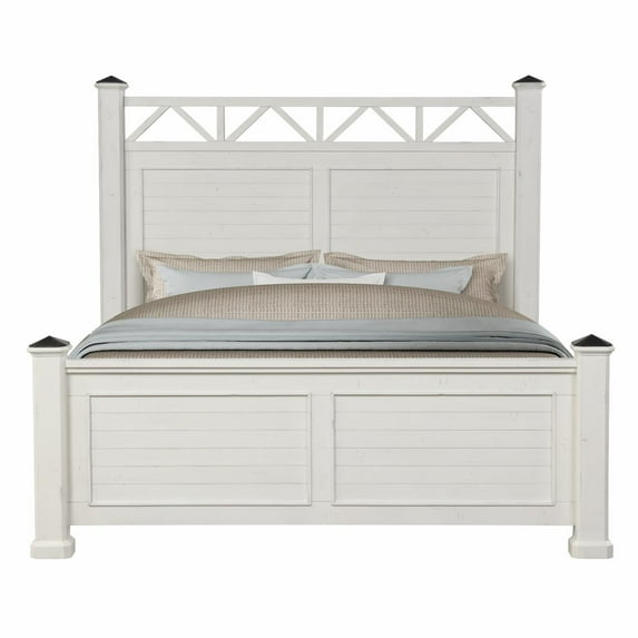 Roundhill Furniture Laria Antique White Finish Wood Panel Bed, King Size